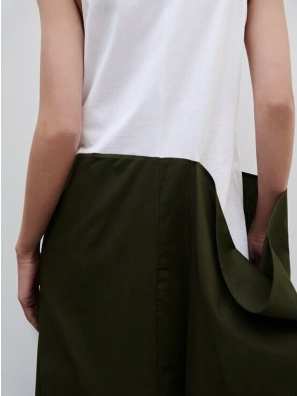 Zara Olive Green & White Two-Tone Maxi Skirt Dress - Picture 3 of 8